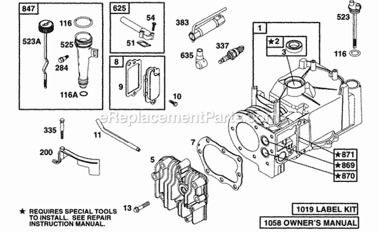 Cylinder Head Oil Fill Diagram and Parts List for 095902-0115-01  Briggs and Stratton Engine
